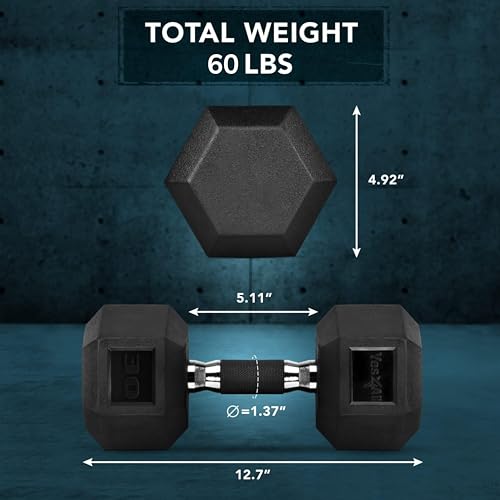 Yes4All Chrome/Rubber Grip Encased Hex Dumbbells – Hand Weights With Anti-Slip 10-30 LBS Pair