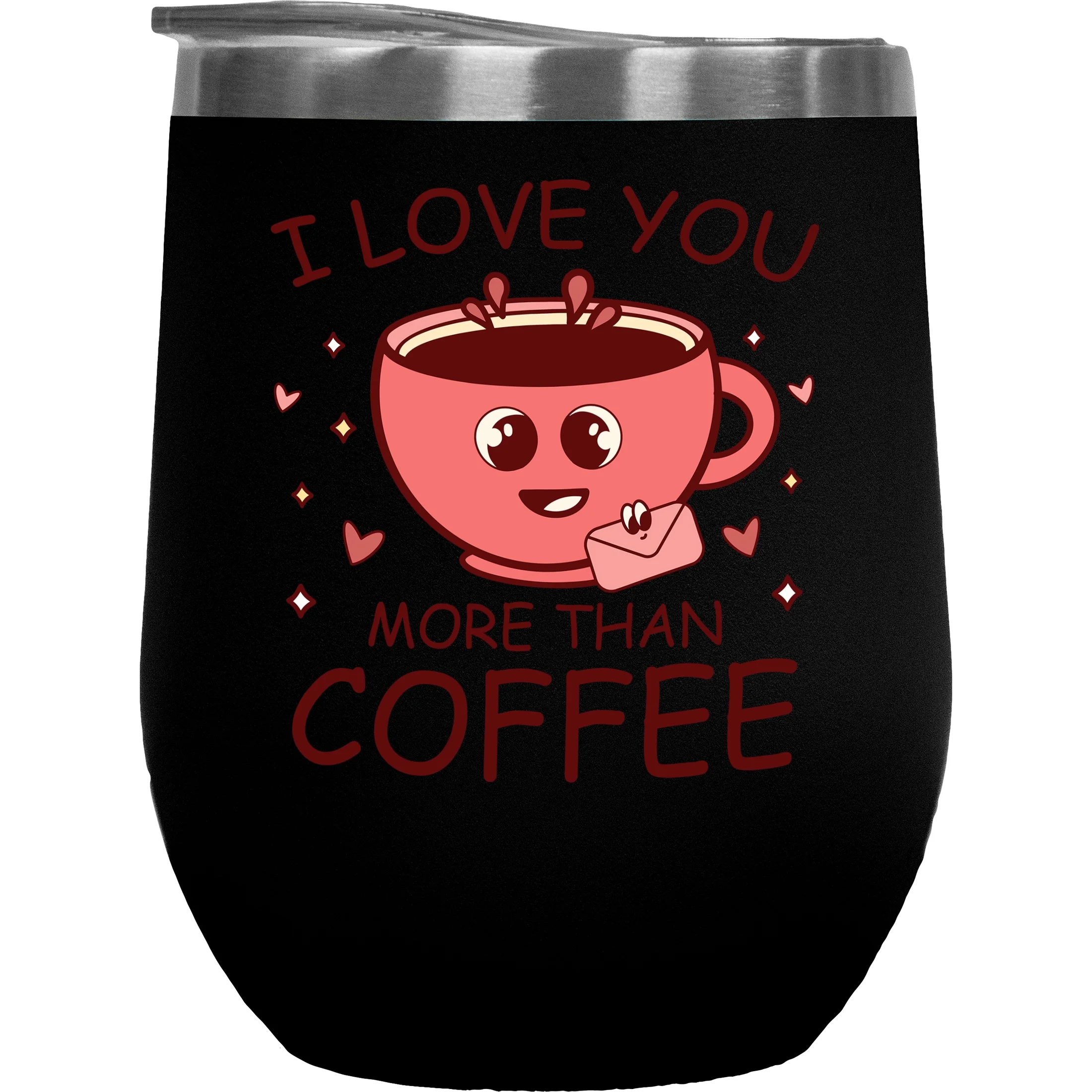I Love You More Than Coffee, Retro Valentine's Day Gift, Black 12oz Wine Tumbler