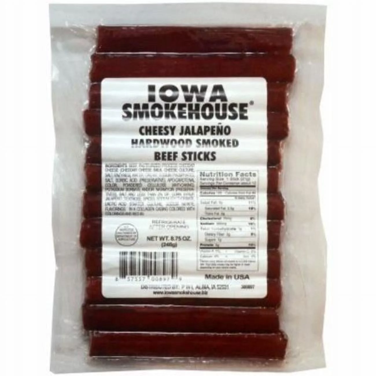 Iowa Smokehouse & Preferred Wholesale 105626 8.75 oz Hardwood Smoked Beef Sticks, Cheesy Jalapeno
