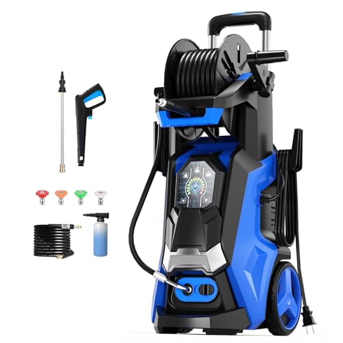 Electric Pressure Washer 5000PSI-Max 3.6GPM Power Washer Touch Screen Adjustable Pressure,4 Nozzles and 500ml Foam Cannon Power Washer Cleaning for Patio (Blue)