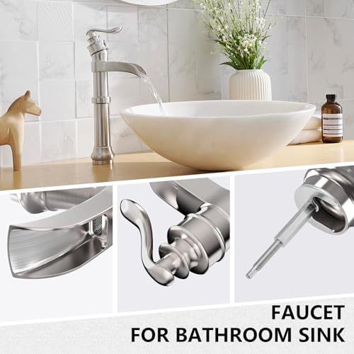 Vessel Sink Faucet, Oil Rubbed Bronze Black Bathroom Faucet, Farmhouse Waterfall Sink Faucet Single Hole with Pop Up Drain Assembly Without Overflow One Hole Mixer Tap Deck Mount