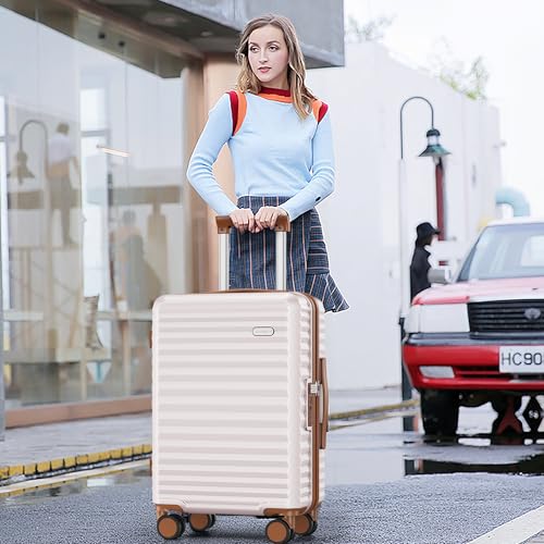 SHOWKOO Luggage Sets 3 Piece Hardside Expandable Suitcase with Double Spinner Wheels Tsa Lock, (Beige White, 5 piece set)