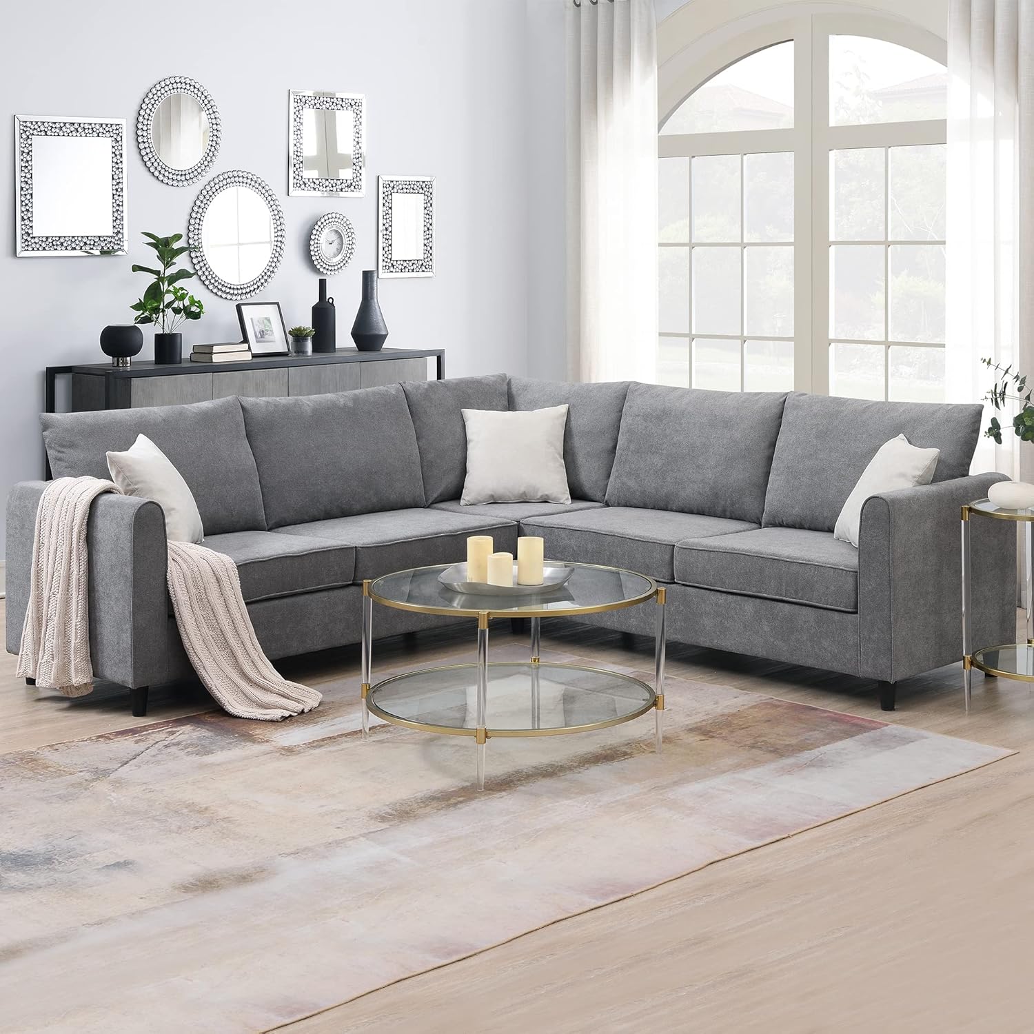 Harper & Bright Designs L-Shape Living Room Set, Modern Upholstered Sectional Sofa, Home Furniture Couch Set with 3 Pillows, Sectional Sofa Couch, Gray