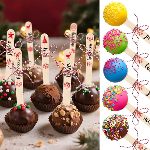 H1vojoxo Disposable Christmas Wooden Spoons - 100 Set Christmas Hot Chocolate Spoons Hot Cocoa Stirring Spoon with Gift Tags Bags Rope for Cake Candy Coffee Baking Tasting Hot Chocolate Party Favors