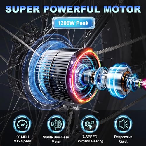 Electric Bike for Adults, 1200W Peak 30MPH Electric City Cruiser Bicycle, 26