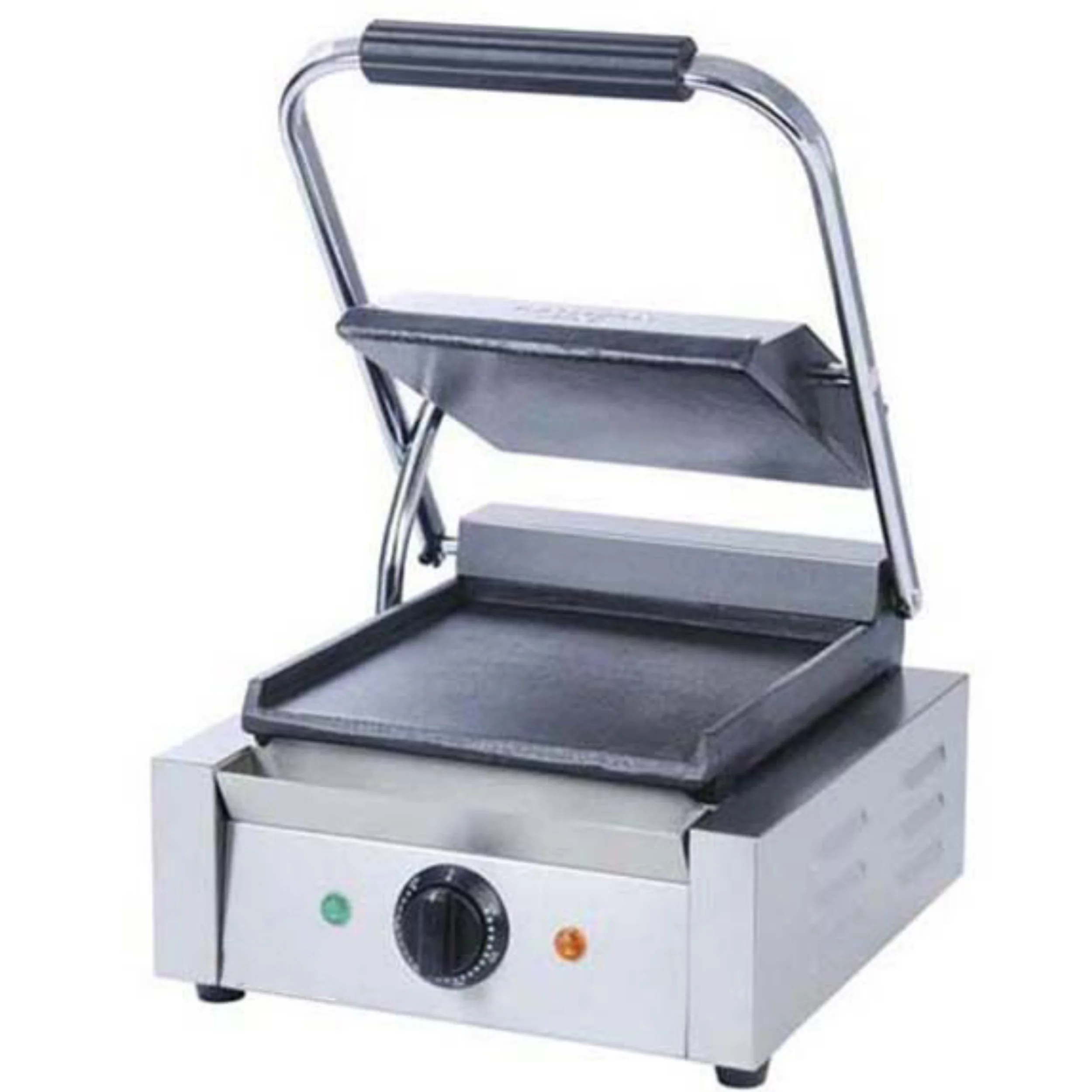FSE SG-811/F Single Electric Sandwich Panini Grill with Cast Iron Flat Plates, Oil Tray, 120v