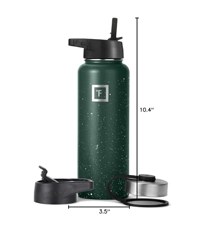 IRON °FLASK Camping & Hiking Hydration Flask with 3 Lids - Stainless Steel, Double Walled & Vacuum Insulated Water Bottle - Leak Proof & BPA Free (Midnight Black, Straw - 40 oz)