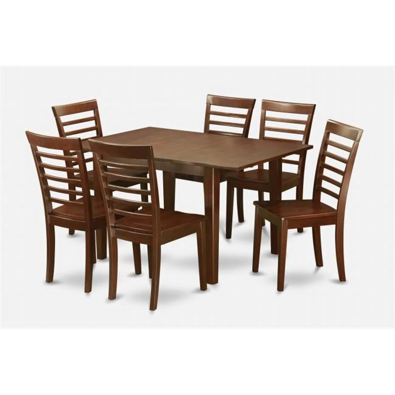 7 Pc Dining Table 32x60in With 6 Ladder Back Wood Seat Chairs