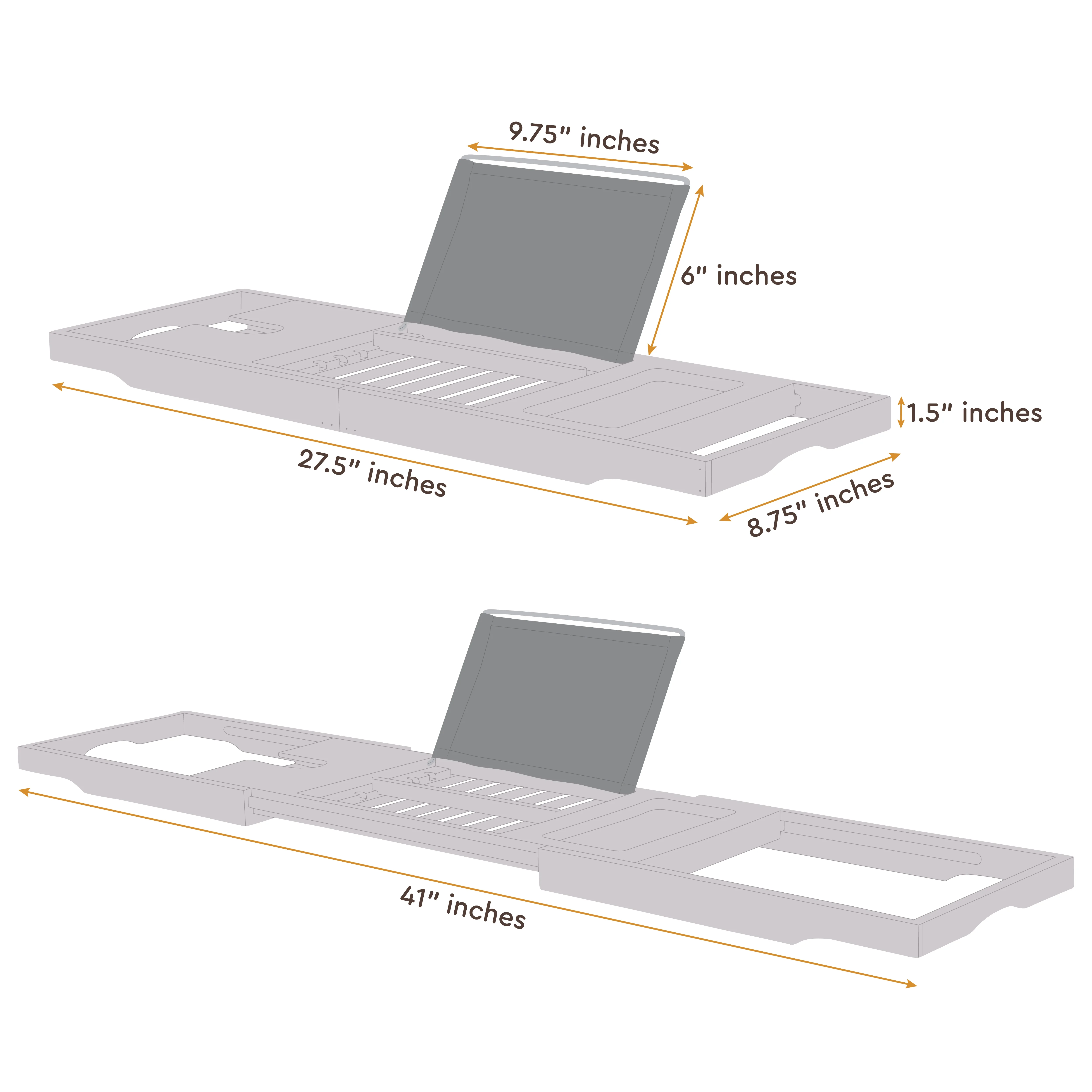 Bambusi Bathtub Caddy with Extendable Sides, Wine Glass Holder, Book Stand and Phone Tray