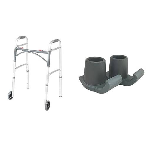 Drive Medical 2-Button Folding Walker with Essential Medical Supply Pop & Glide Walker Skis