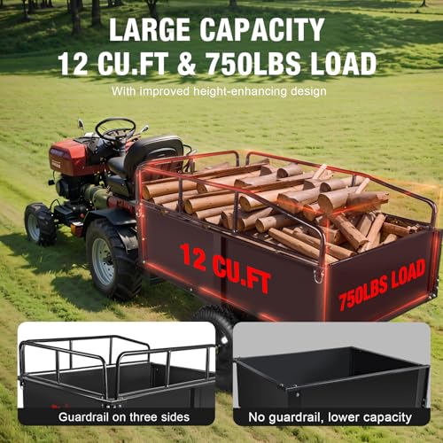 BIG RED Heavy Duty ATV Trailer Steel Dump Cart: Yard Garden Trailer for Lawn Mower, Tractor, Garden Waste - 450lbs, 10 cu.ft Capacity