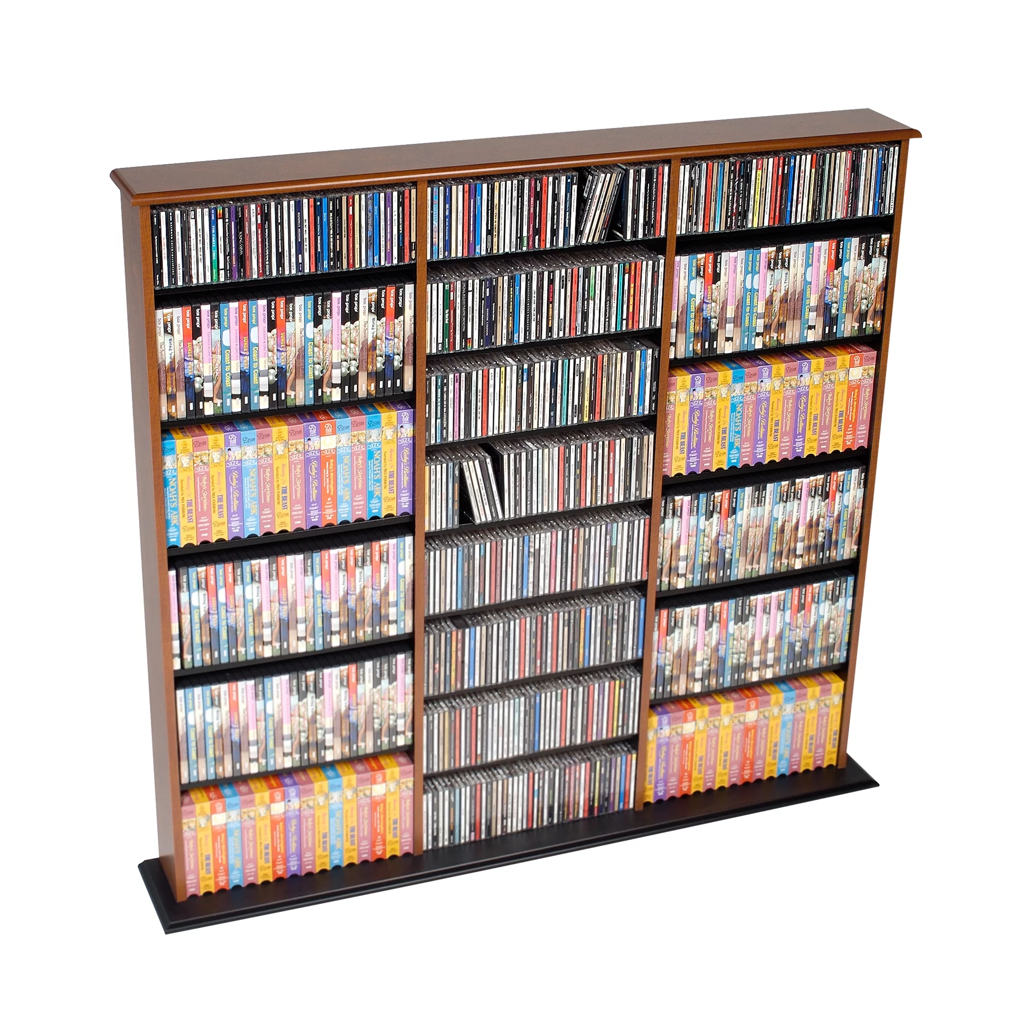 Prepac Triple Width Multimedia Wall Storage, Cherry and Black