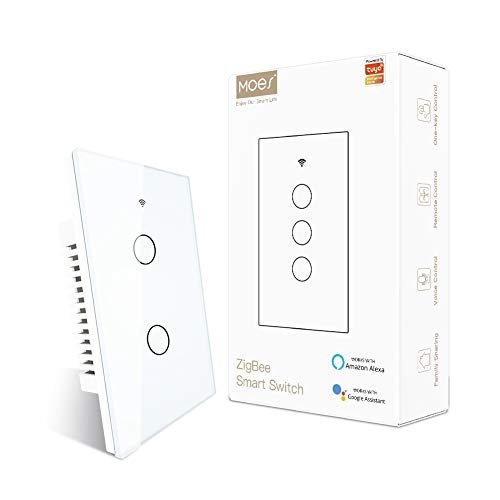 MOES ZigBee Smart Touch Wall Light Switch,Requires Tuya ZigBee Hub,No Neutral Wire/N+L Wiring,No Capacitor,Smart Life Tuya 2/3 Way Remote Control, Work with Alexa Google Home, 2MQTT,1 Gang Black