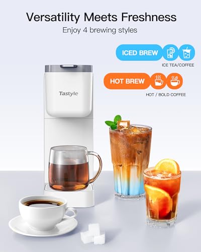 Coffee and Tea Maker, 3 in 1 Single Serve Brewer for K Cup, Grounds & Tea, Hot and Iced Coffee Maker with 4 Brew Styles and 16oz Water Reservoir, Fits 7.3'' Travel Mugs, White