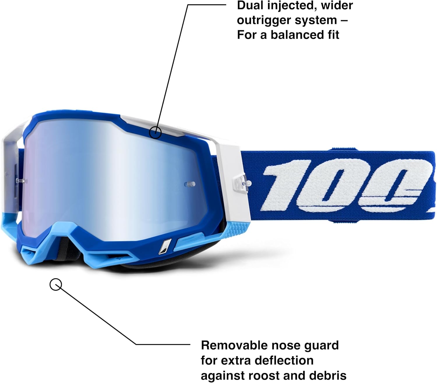 100% Racecraft 2 MX Offroad Goggles Blue w/Mirror Gold Lens