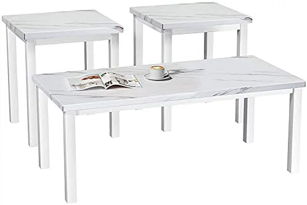 Living Room 3-Piece Set With Marble-Looking Top-Includes Coffee 2 End Tables, 42.1