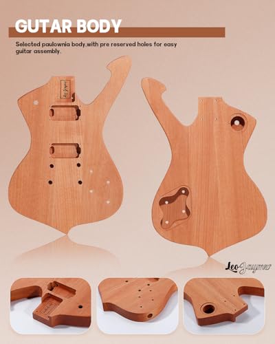 Leo Jaymz DIY Single Cut Electric Guitar Kits with Mahogany Body and Neck - Rosewood Fingerboard and All Components Included (LP Hollow)
