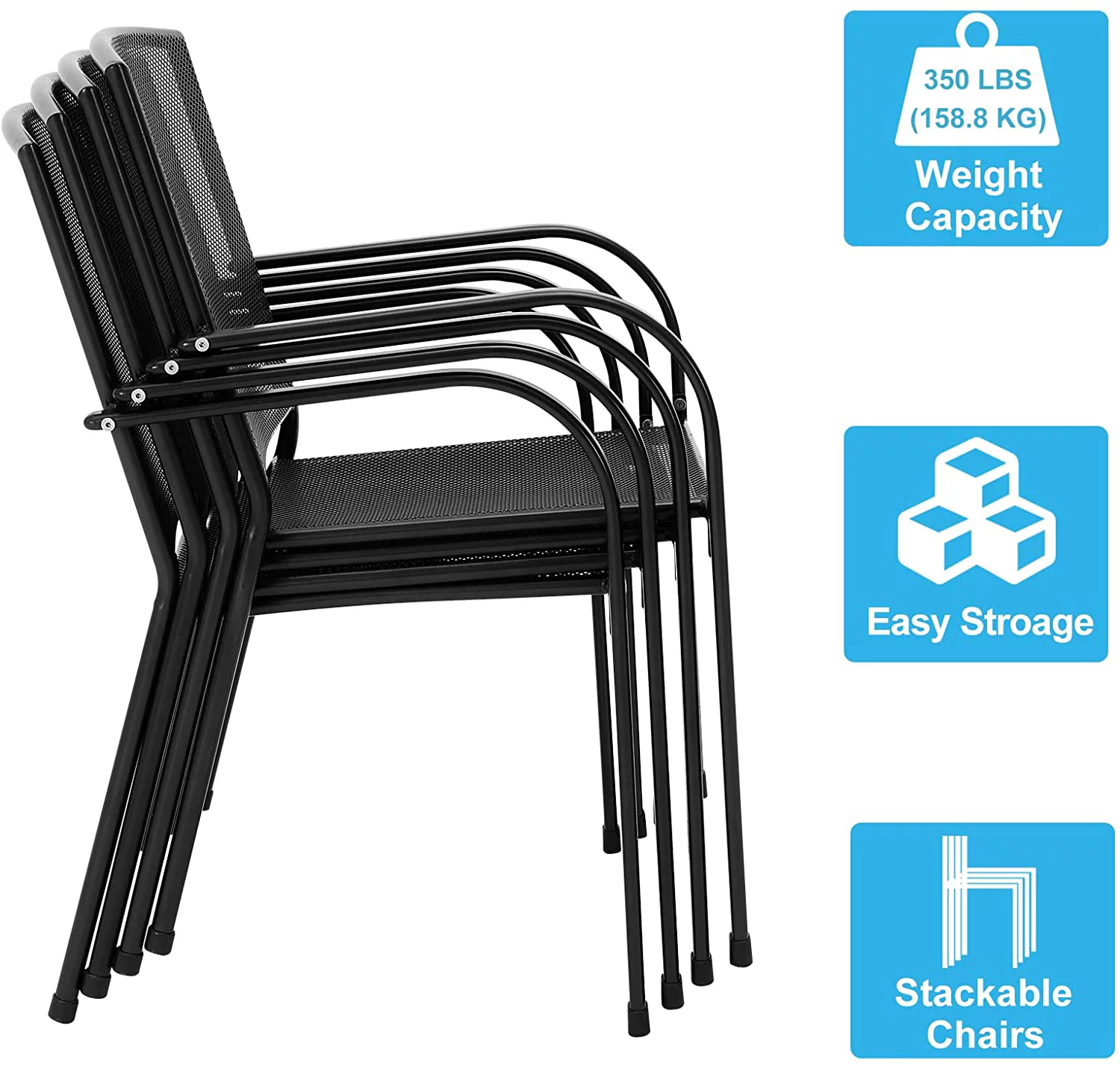 AECOJOY 5-Piece Patio Metal Dining Set with 4 Stackable Chairs-Dark Gray