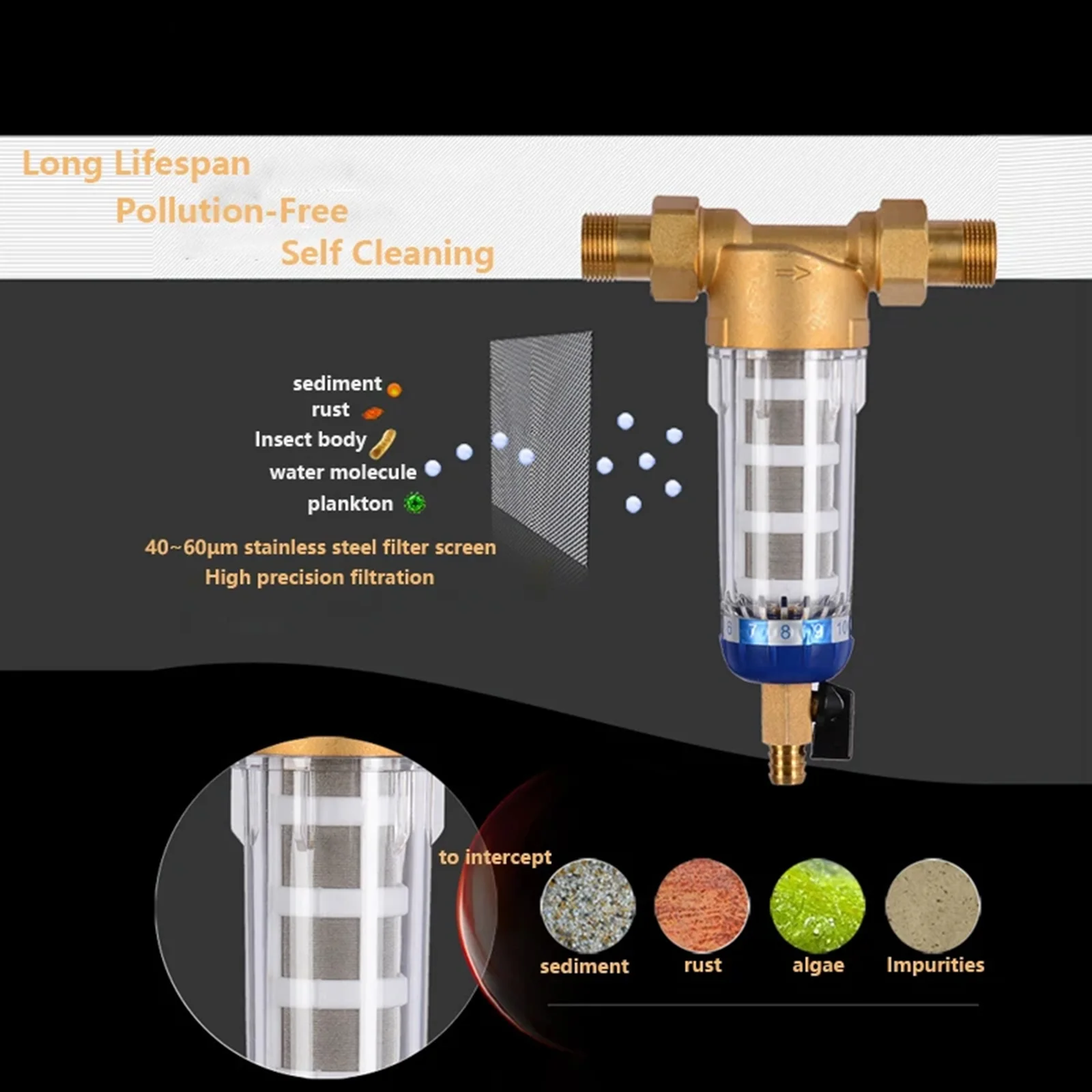 Masslatie Pre Filter Backwash Stainless Steel Mesh Purifier Central Prefilter Water Filter Sediment Filtration Whole House Water Filter,QZ05DN15