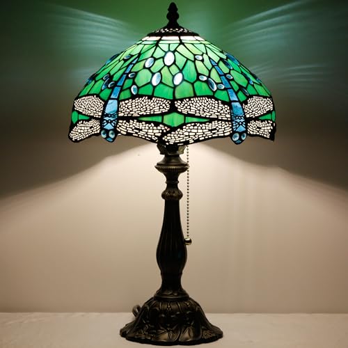 Tiffany Table Lamp Stained Glass Lamp 12X12X19 Inch Antique Reading Light (Sea Blue Pear)