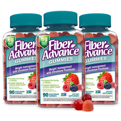 Fiber Advance Weight Management Gummies | 100% Plant Based Fiber for Digestive Wellness and Gut Health | Chromium Picolinate for Weight Management Support, 90 Count