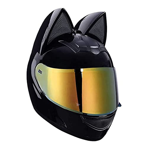 Cool Locomotive Motorcycle Full Face Helmet Girl Women Personalized Cat Ear Motorcycle Helmet Four Season Flip-Up Helmets DOT Certified Street Bike Racing Motocross Couples Helmet