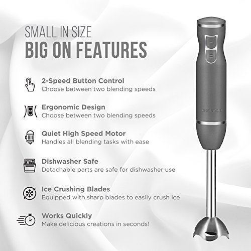 Chefman Immersion Stick Hand Blender with Stainless Steel Shaft & Blades, Powerful Ice Crushing 2-Speed Control Handheld Mixer, Purees Smoothie, Sauces & Soups, 300 Watts, Turquoise