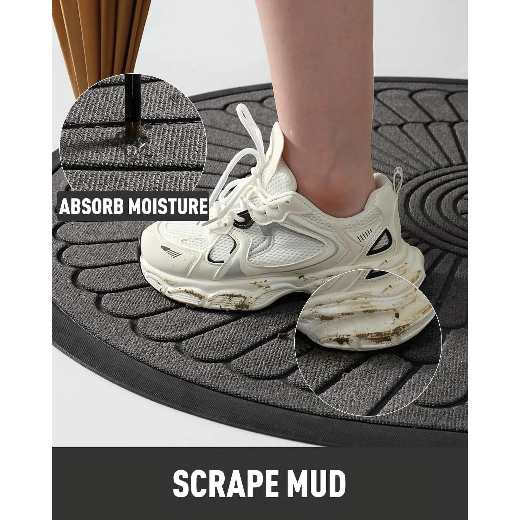 Door Mat Outdoor Indoor Entrance Doormat-Semicircular Durable Rubber Non Slip Front Door Mat for Outside Inside Entry Entryway Dirt Trapper WelcomeMat for Muddy Paws and Shoes-Grey 24”x47”