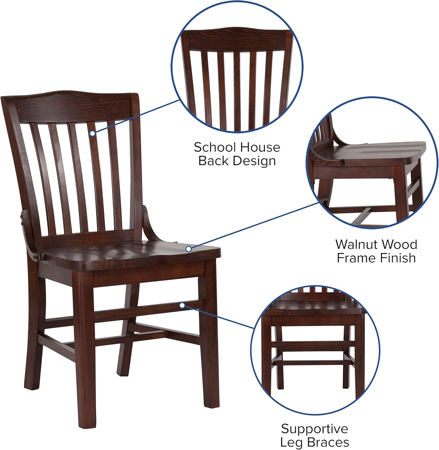 BizChair School House Back Walnut Wood Chair