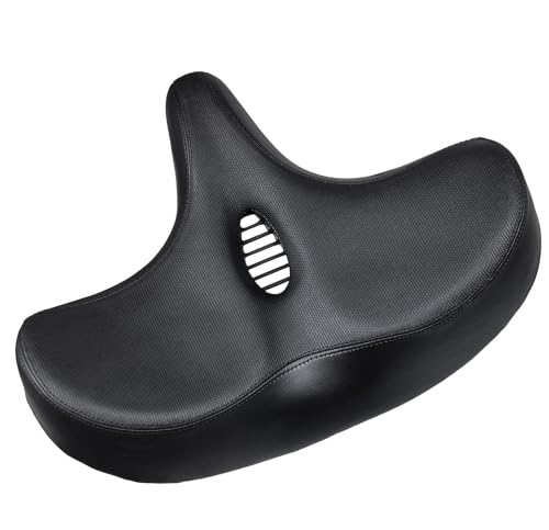 THALOUS Bike Seat with Backrest Oversized Comfort Bicycle Saddle Replacement Soft Memory Foam Padded PU Cushion Universal for Tricycle Mountain Bike Commuter Bike Electric Bike
