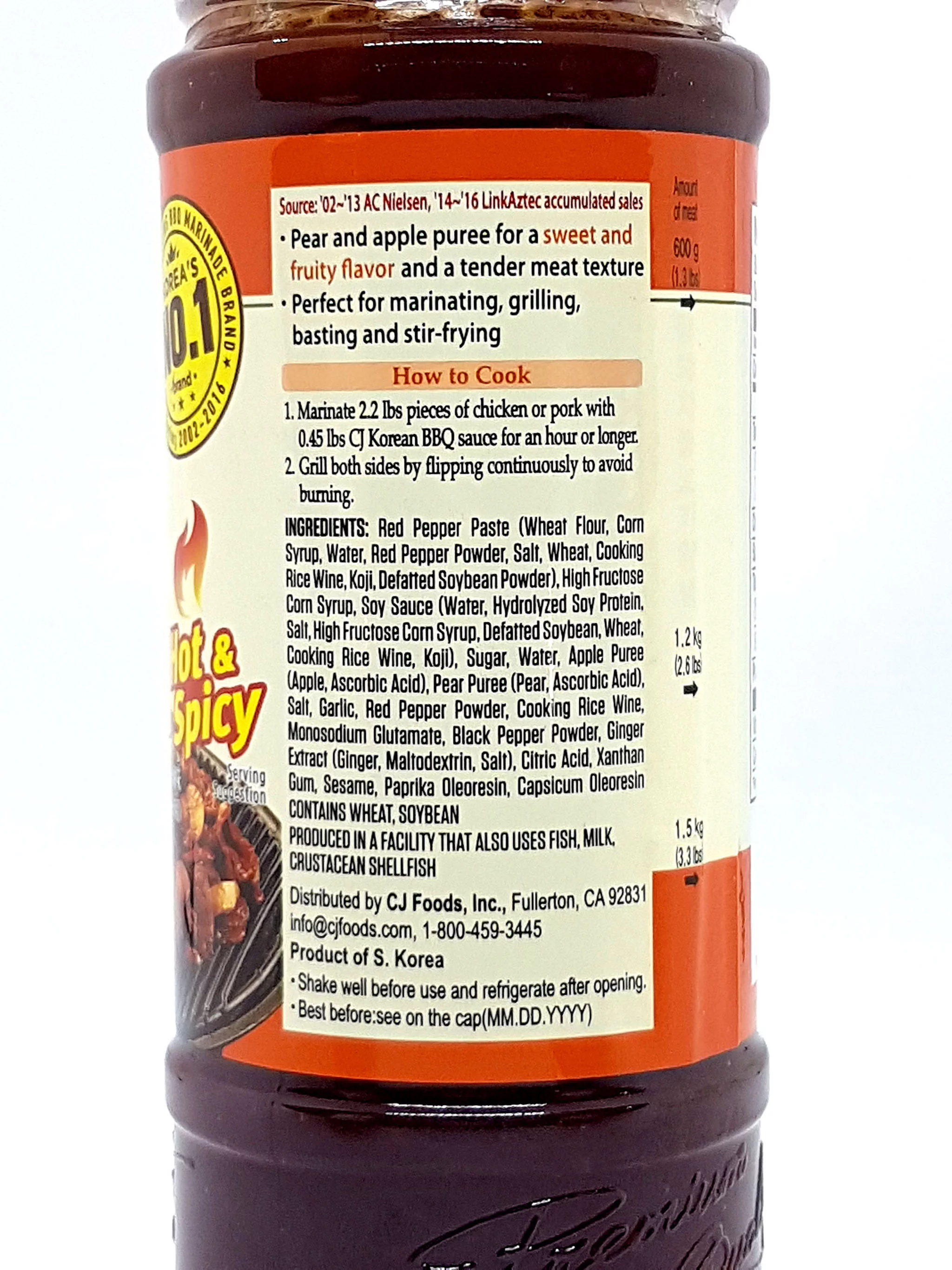 CJ Korean BBQ Sauce CHICKEN & PORK HOT & SPICY Marinade 16.9 oz. (Pack of 2)