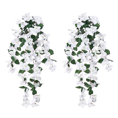 2 PCS Artificial Hanging Flowers Bougainvillea for Outdoor, UV Resistance Realistic Faux Hanging Bougainvillea Flowers, Fabric Vine Fake Flowers Outdoor Garden Balcony Wall Decor(Hotpink)