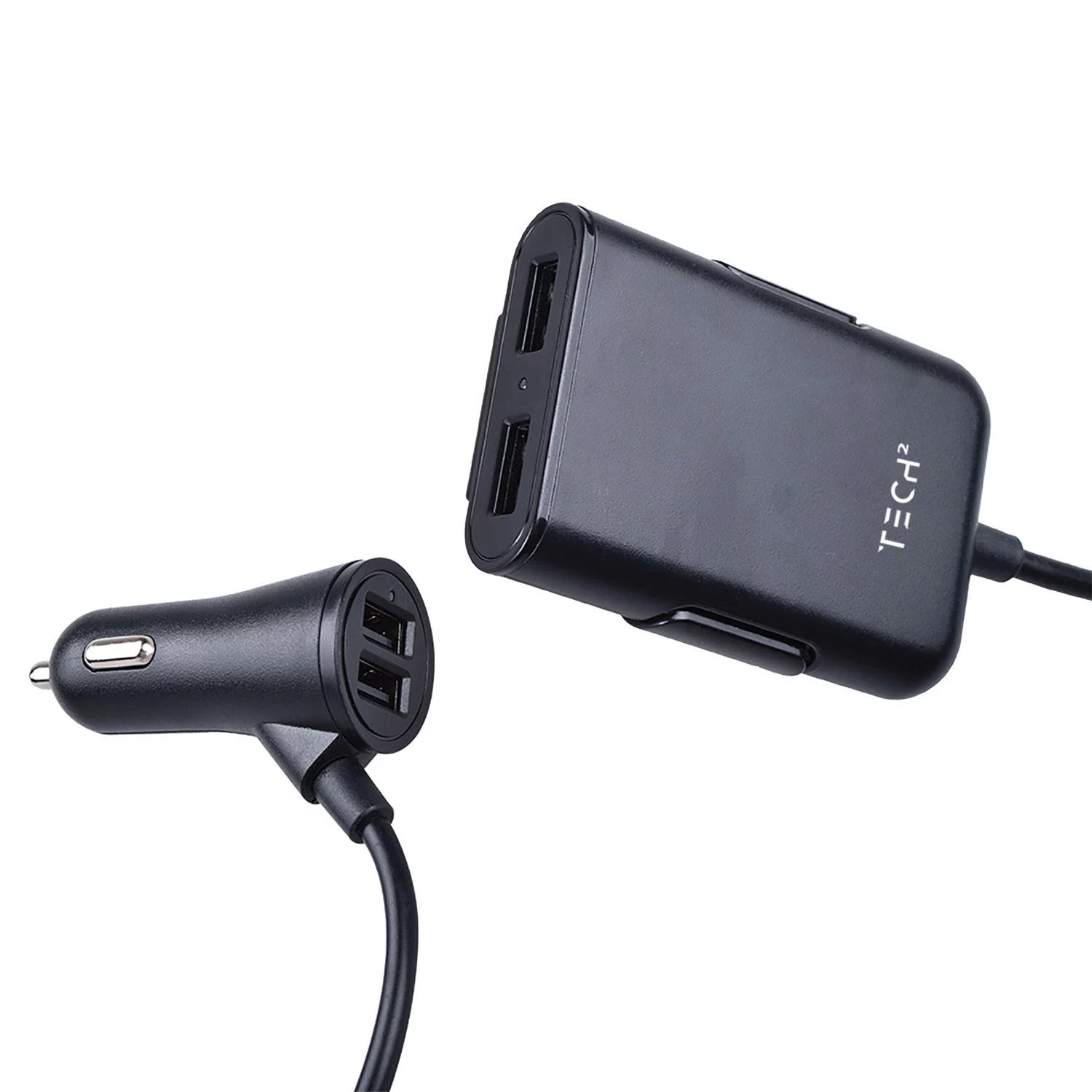 Tech Squared Backseat Car Charger, 4 USB Ports & Qualcomm QuickCharge (2 Pack)