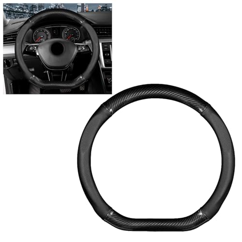 Yumfugu Pack-1 Car Breathable Steering Wheel Cover, Carbon Fiber Wear-Resistant Steering Wheel Sleeve, Non-Slip Steering Wheel Protector, Universal Steering Wheel Set, for Most Cars (Black)