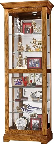Howard Miller Chu Curio Cabinet II 549-178 – Legacy Oak Finish Home Decor, Six Shelves, Seven Level Display Case, Locking Slide Door, Halogen Light Switch