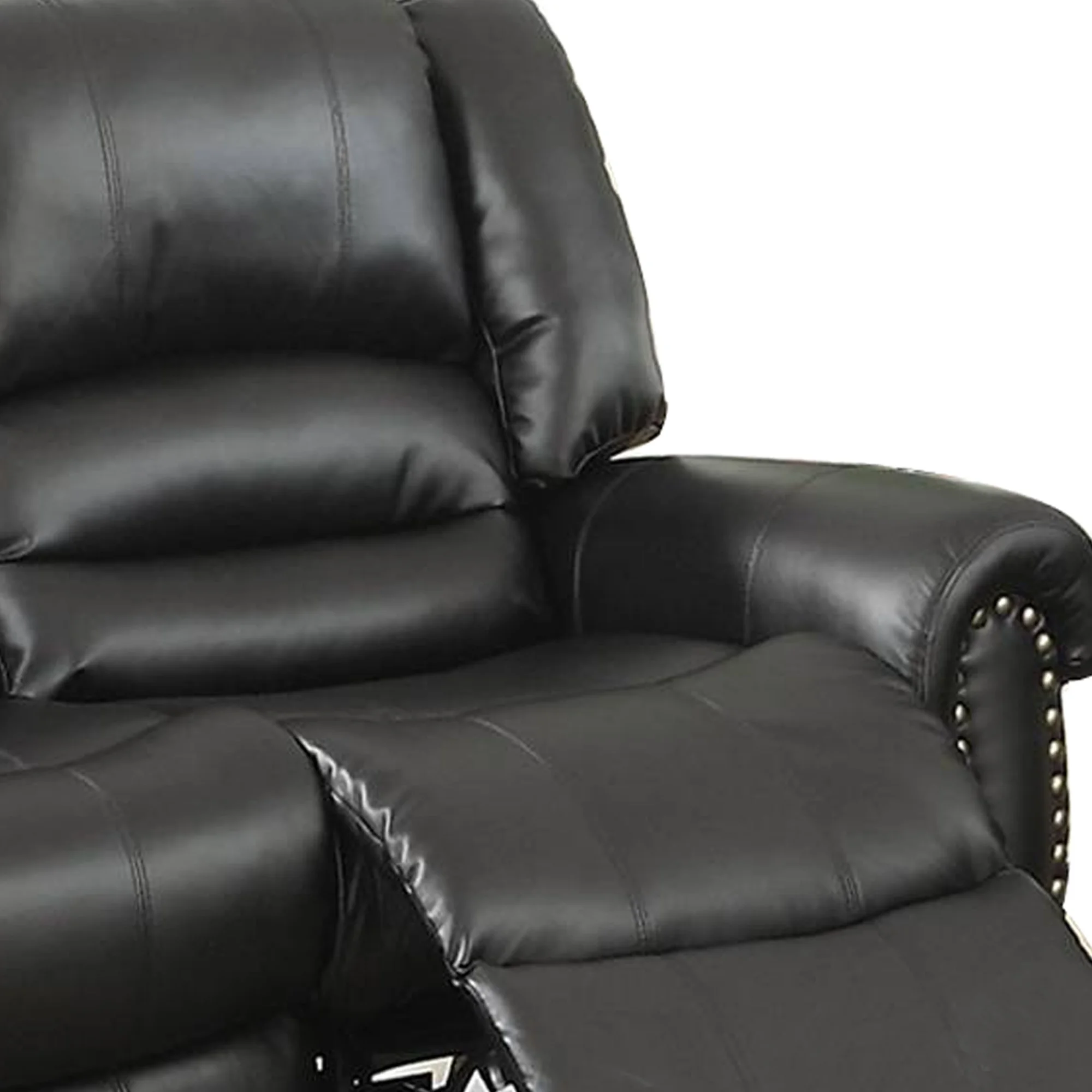 Imposing Style Bonded Leather & Plywood Reclining Love Seat, Black