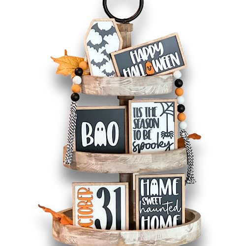 7 Pcs Halloween Themed Tiered Tray Decor Set, Halloween Themed Decor Bundle For Tier Tray, Halloween Tiered Tray Decorations, Seasonal Tier Tray Decor
