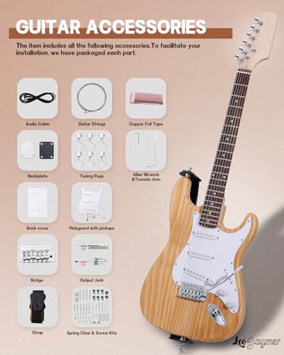 Leo Jaymz DIY Single Cut Electric Guitar Kits with Mahogany Body and Neck - Rosewood Fingerboard and All Components Included (LP Hollow)