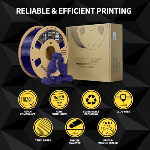 OVERTURE PETG Filament 1.75mm, 3D Printer Filament, 1kg Filament (2.2lbs), Dimensional Accuracy Probability +/- 0.02 mm, Fit Most FDM Printers (Black (1-Pack))