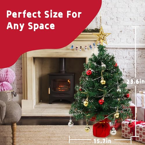 Mini Tabletop Christmas Tree with 30 LED String Lights, Star Top, Perfect for DIY Decoration 2ft