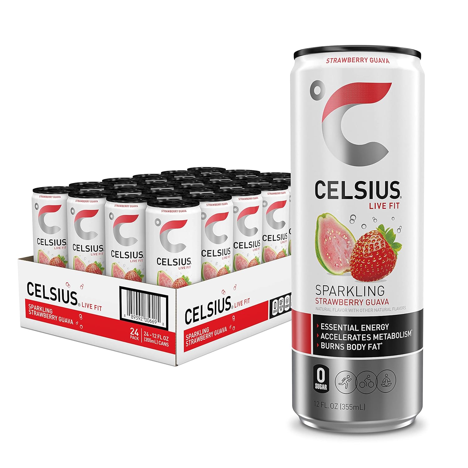 CELSIUS Sparkling Strawberry Guava, Functional Essential Energy Drink, 12 Fl Oz (Pack of 24)