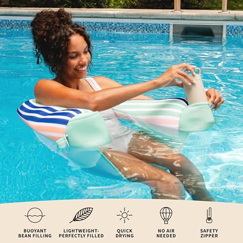 Big Joe Noodle Sling, No Inflation Needed, Pool Float with Armrests, Quick Draining Fabric, Cup Holder