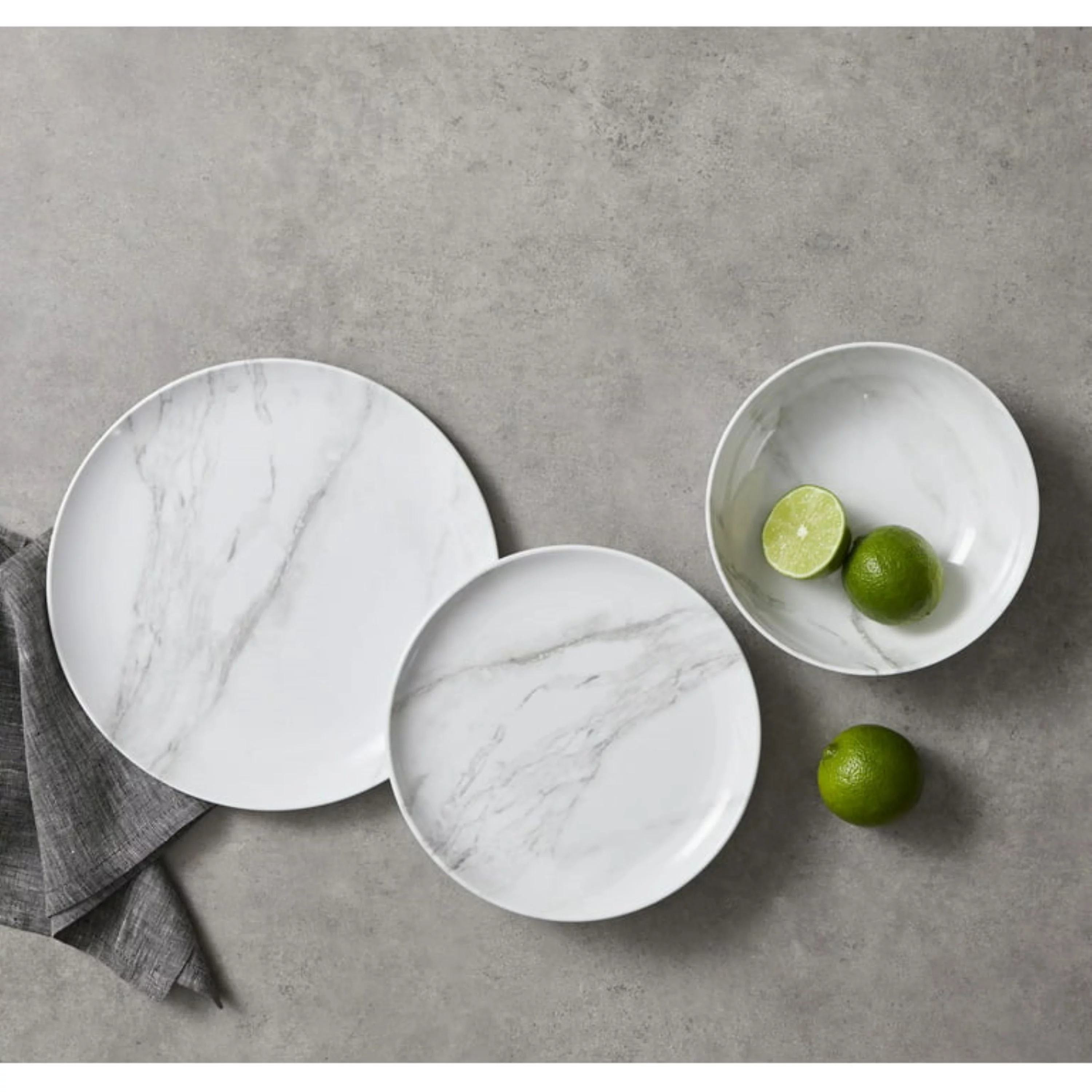 Better Homes & Garden 12-Piece Melamine Grey and White Marble Dinnerware Set