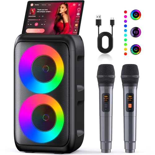 Karaoke Machine, Portable Bluetooth Speaker with 2 Wireless Karaoke Microphones, Karaoke Machine for Adults Kids with PA System,Stage Monitors Support TWS/TF/USB/AUX for Home Party Stage,Xmas Gifts
