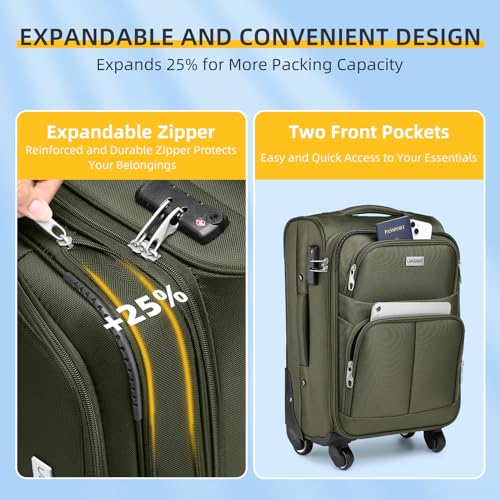 LARVENDER Softside Luggage Sets 3 Piece, Expandable Carry on Luggage 22x14x9 Airline Approved with TSA Lock Spinner Wheels, Lightweight Rolling Suitcase for Men and Women, Wine Red