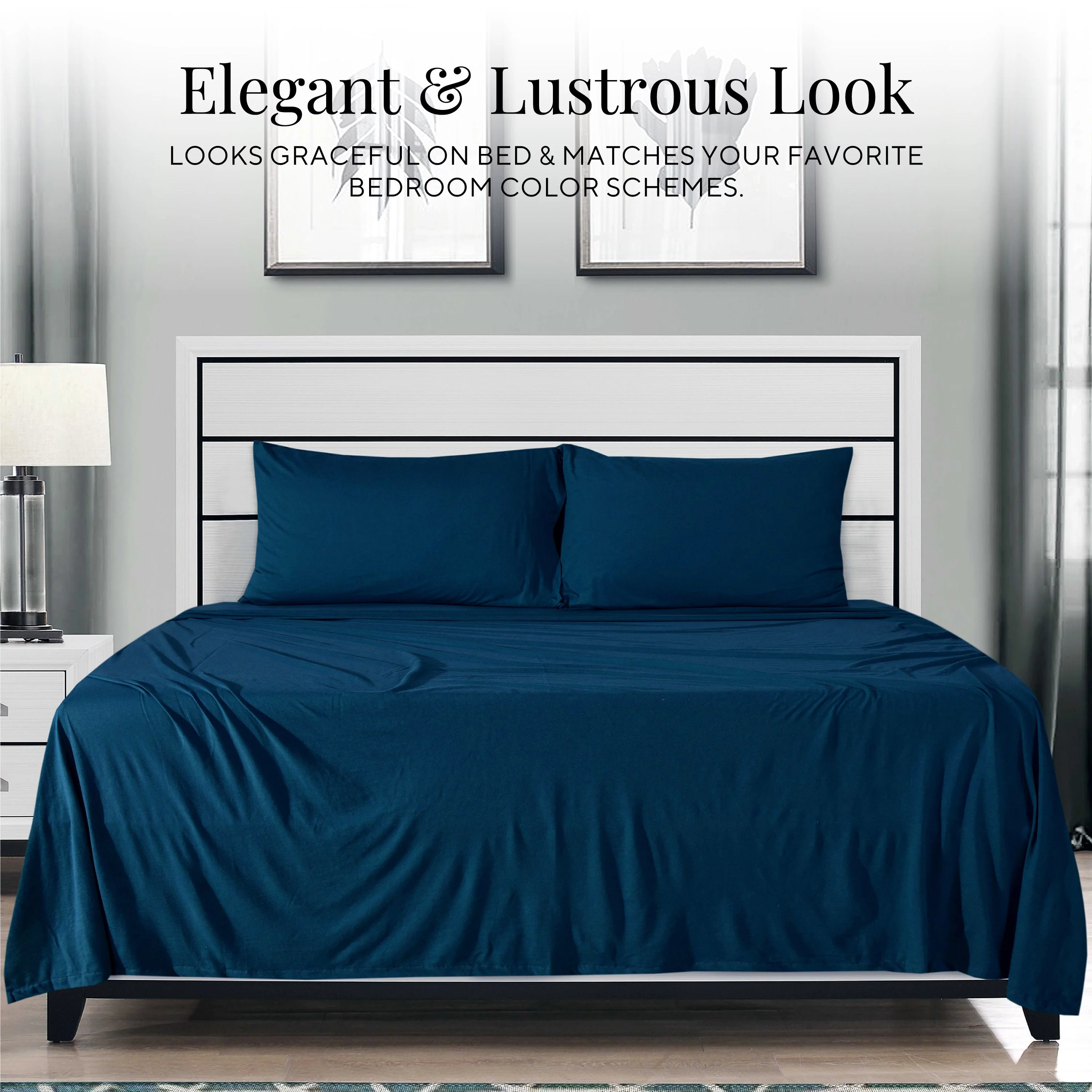 Enviohome Queen Size Jersey Sheet Set | Luxury 100% Cotton Bed Sheets | T-Shirt Knit Jersey Sheets | All Season Bedding | Soft Comfortable Deep Pocket Jersey Cotton Bed Sheets (4Pc, Queen, Navy)