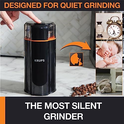 Krups Coffee Grinder, Fast-Touch, 3oz, 85g bean hopper - Easy to Use, One Touch Operation - 200 Watts - Espresso Grinder, Spice Grinder, 2 to 12 cup Coffee Bean Grinder, Silver