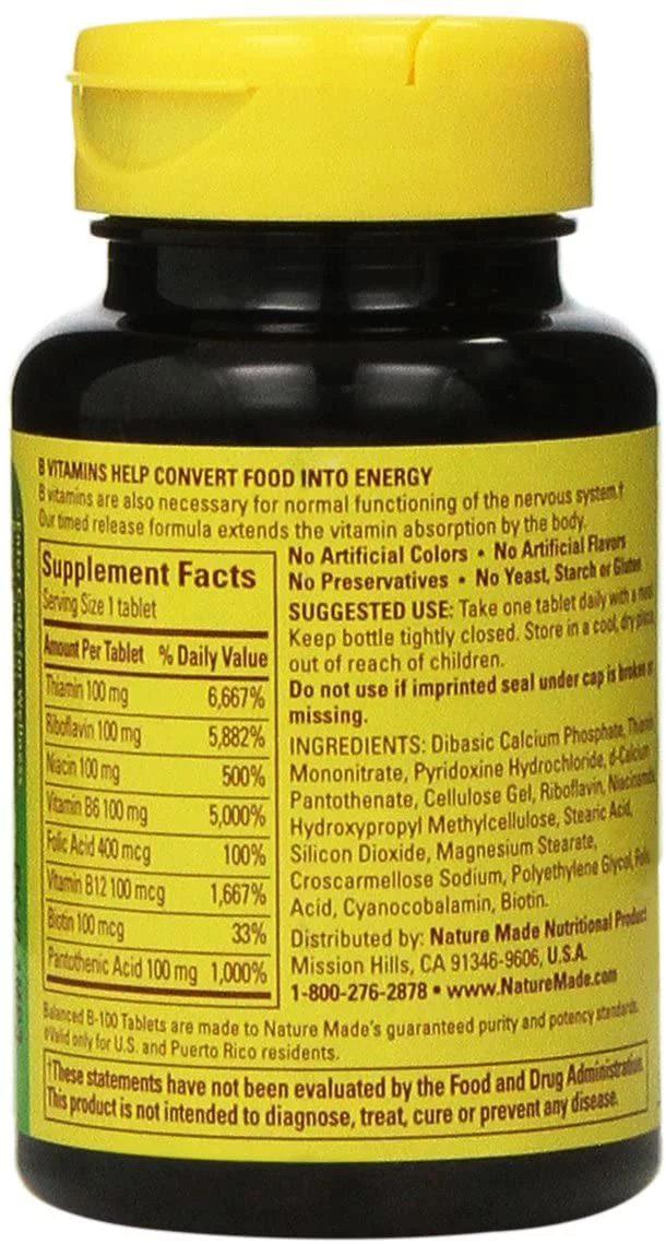 Nature Made Balanced Vitamin B-100 Complex Tablets 60 ea (Pack of 2)