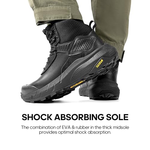 NORTIV 8 Men's Waterproof Military Tactical Work Boots Leather Motorcycle Combat Boots Lightweight Non-Slip Hiking Boots for Men