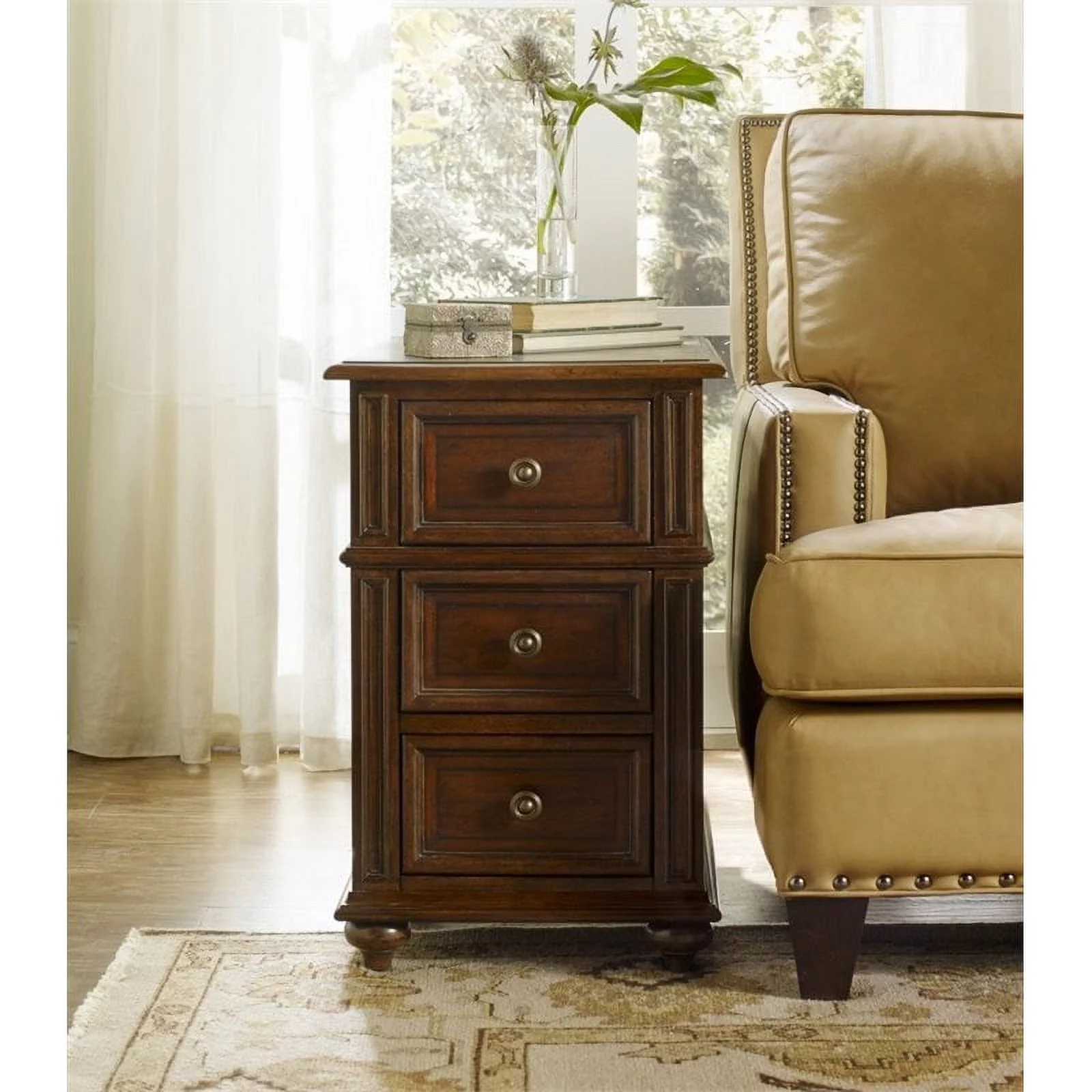 Home Square Three Drawers Wood End Table in Mahogany - Set of 2